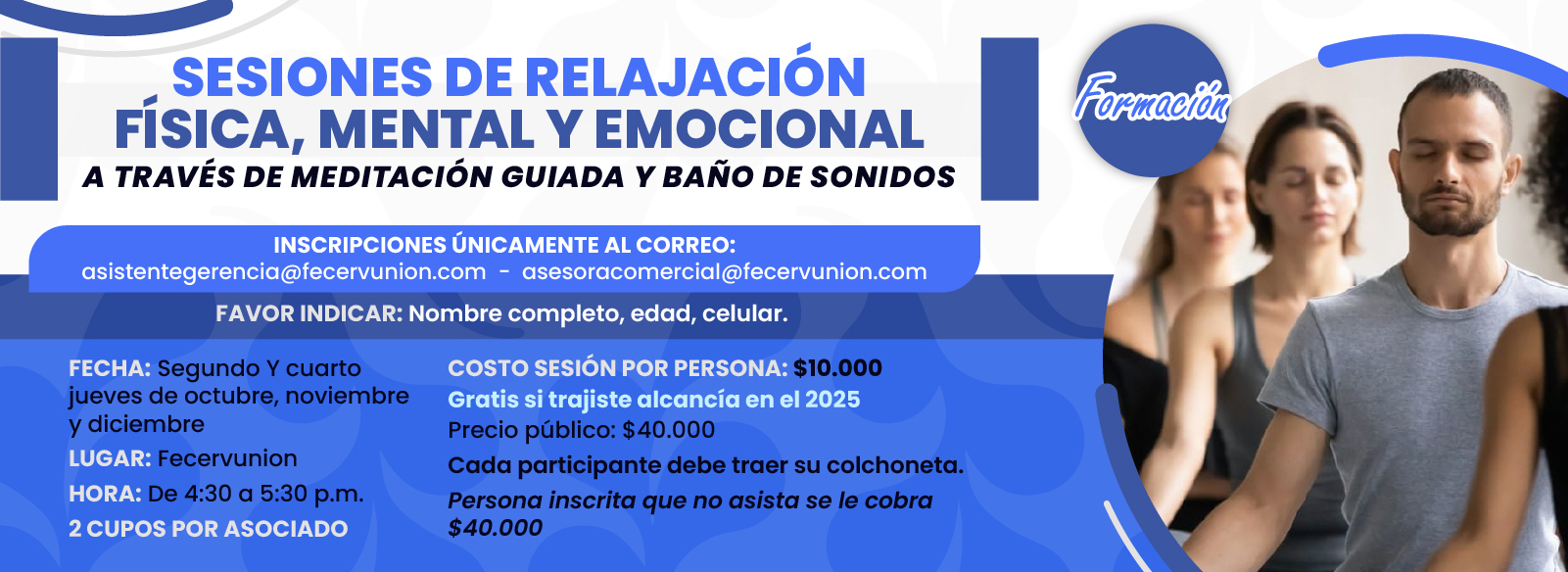 Slide Comite Formación Sesiones de Relajación Física, Mental y Emocional